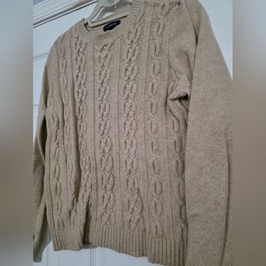 Lands' End Womens Tan Cableknit Sweater Preppy Casual Career Size Medium